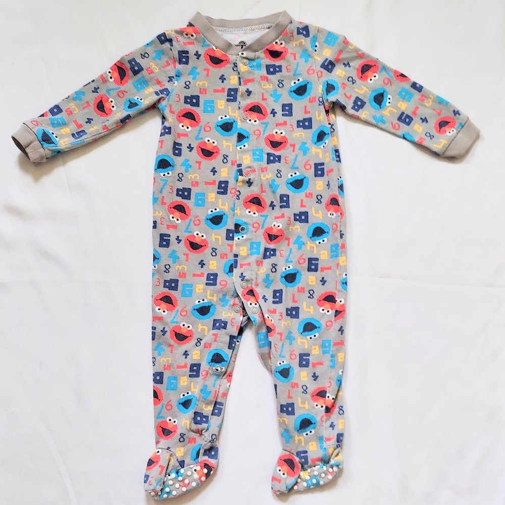 Sesame Street 12M Elmo Cookie Monster Long Sleeve Grip Footed One Piece